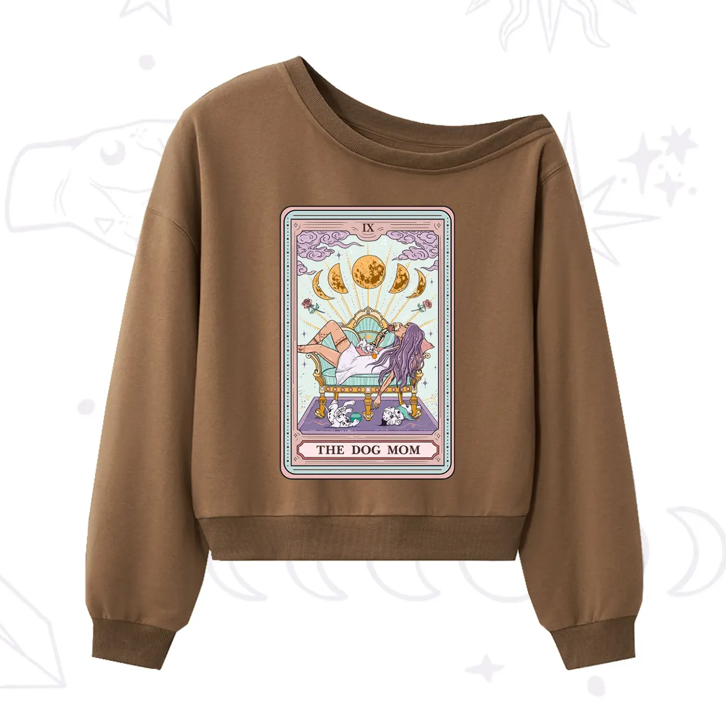 Purplehecate The Dog Mom Tarot One Shoulder Sweatshirt