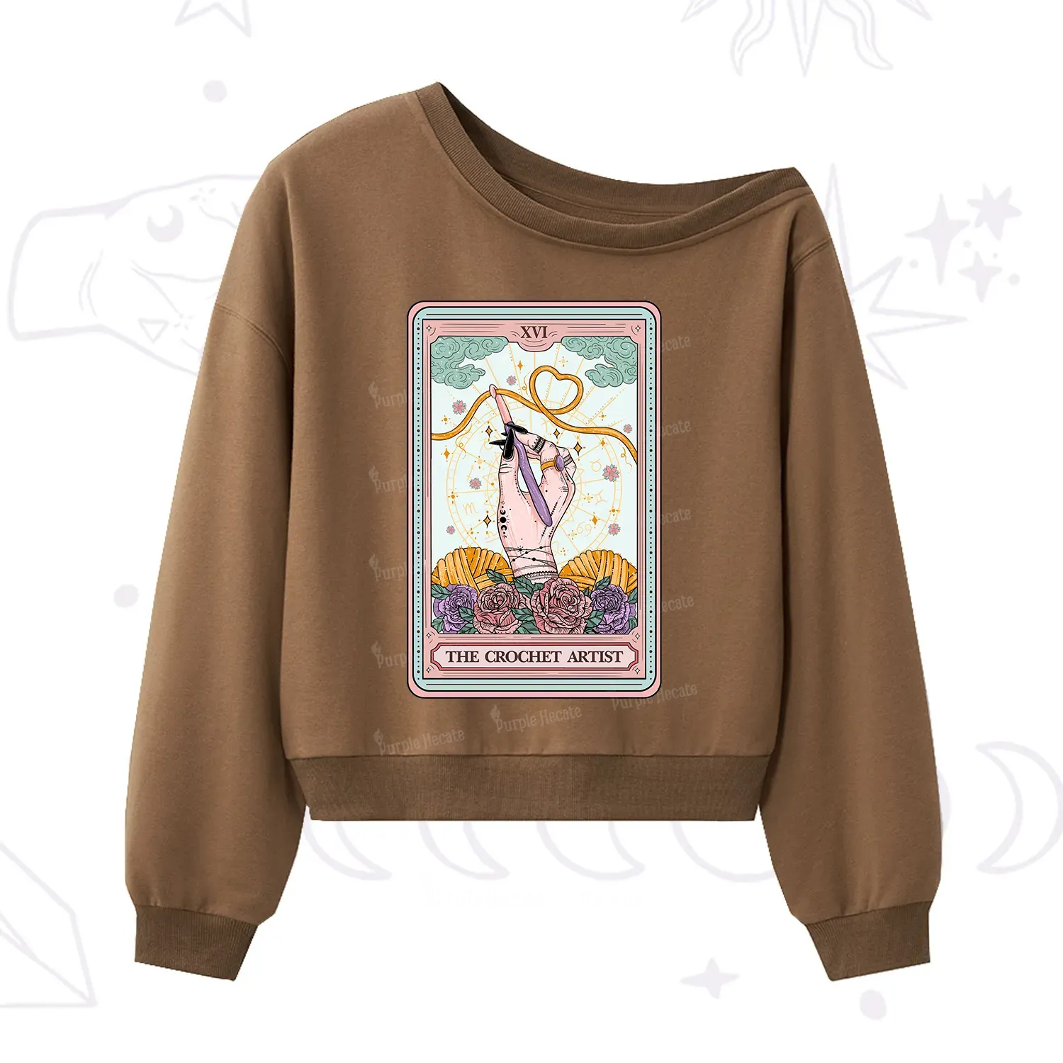 Purplehecate The Crochet Artist Tarot Card One Shoulder Sweatshirt