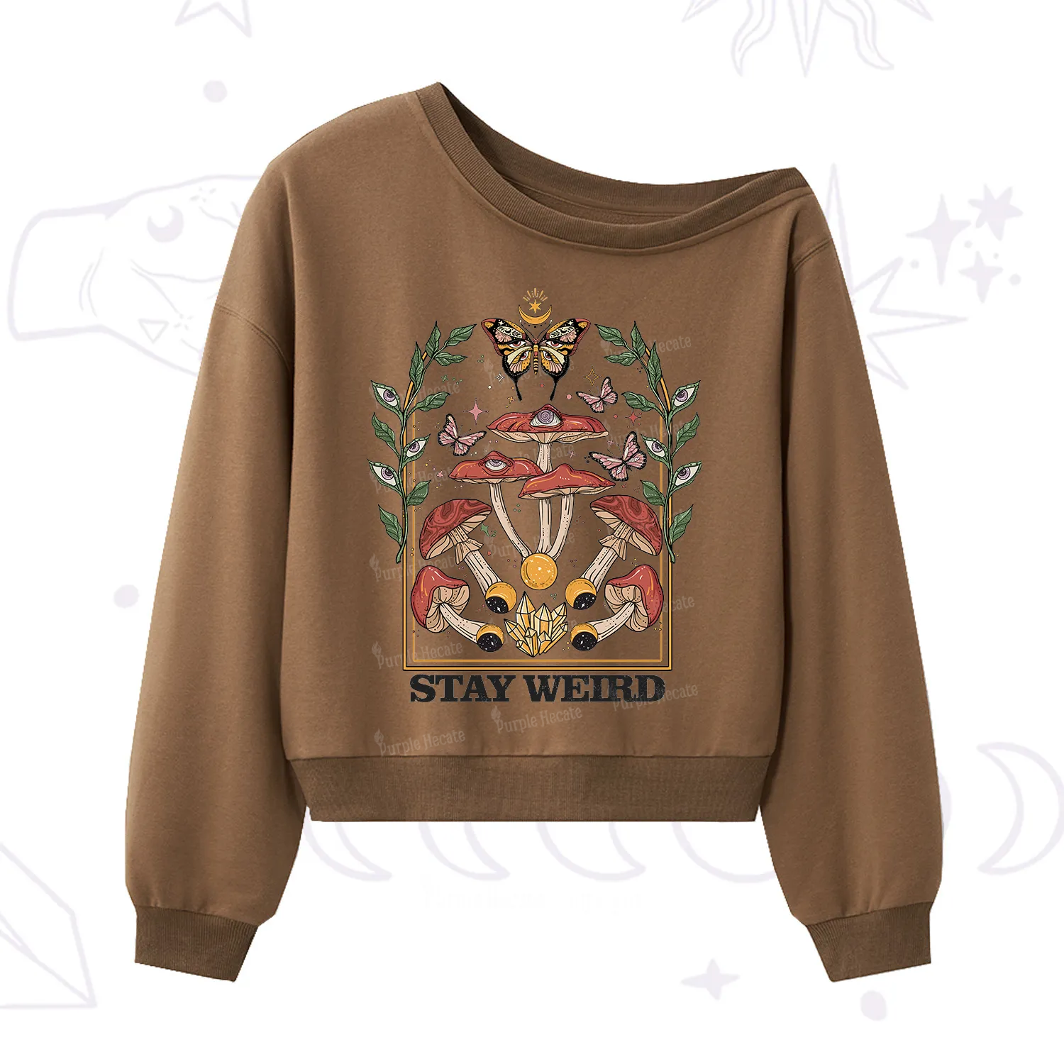 Purplehecate Stay Weird One Shoulder Sweatshirt