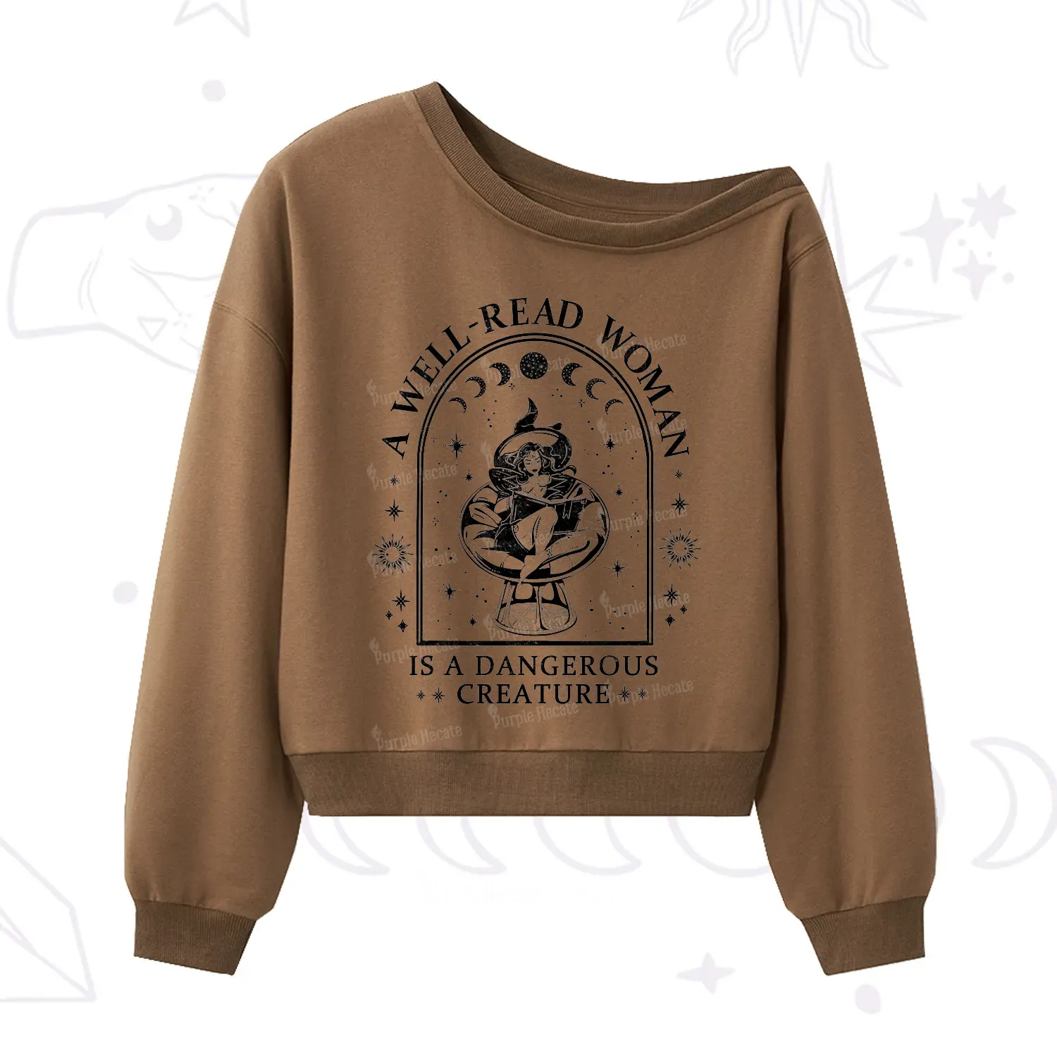 Purplehecate A Well Read Woman Bookish One Shoulder Sweatshirt