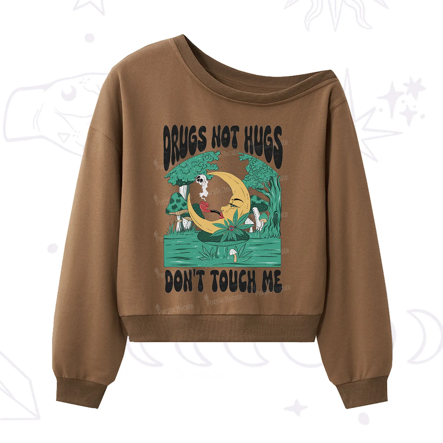 Purplehecate Drugs Not Hugs Don't Touch Me One Shoulder Sweatshirt