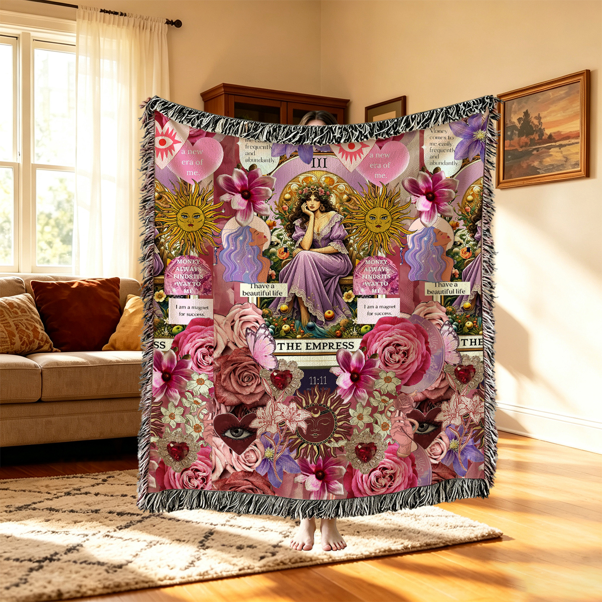 Purplehecate Divine Empress Tarot Collage Woven Tapestry Blanket