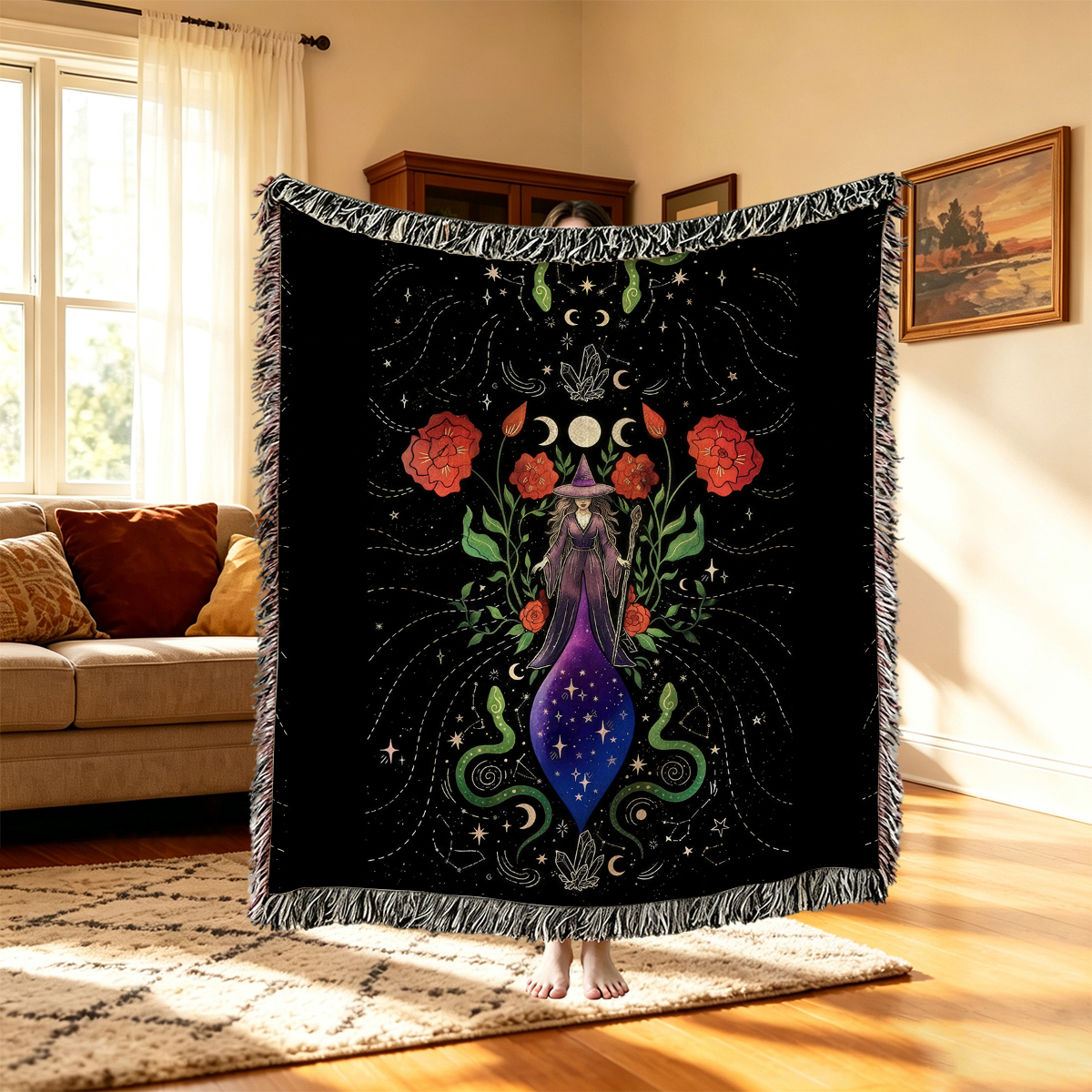 Purplehecate Moon Witch Garden Woven Tapestry Blanket