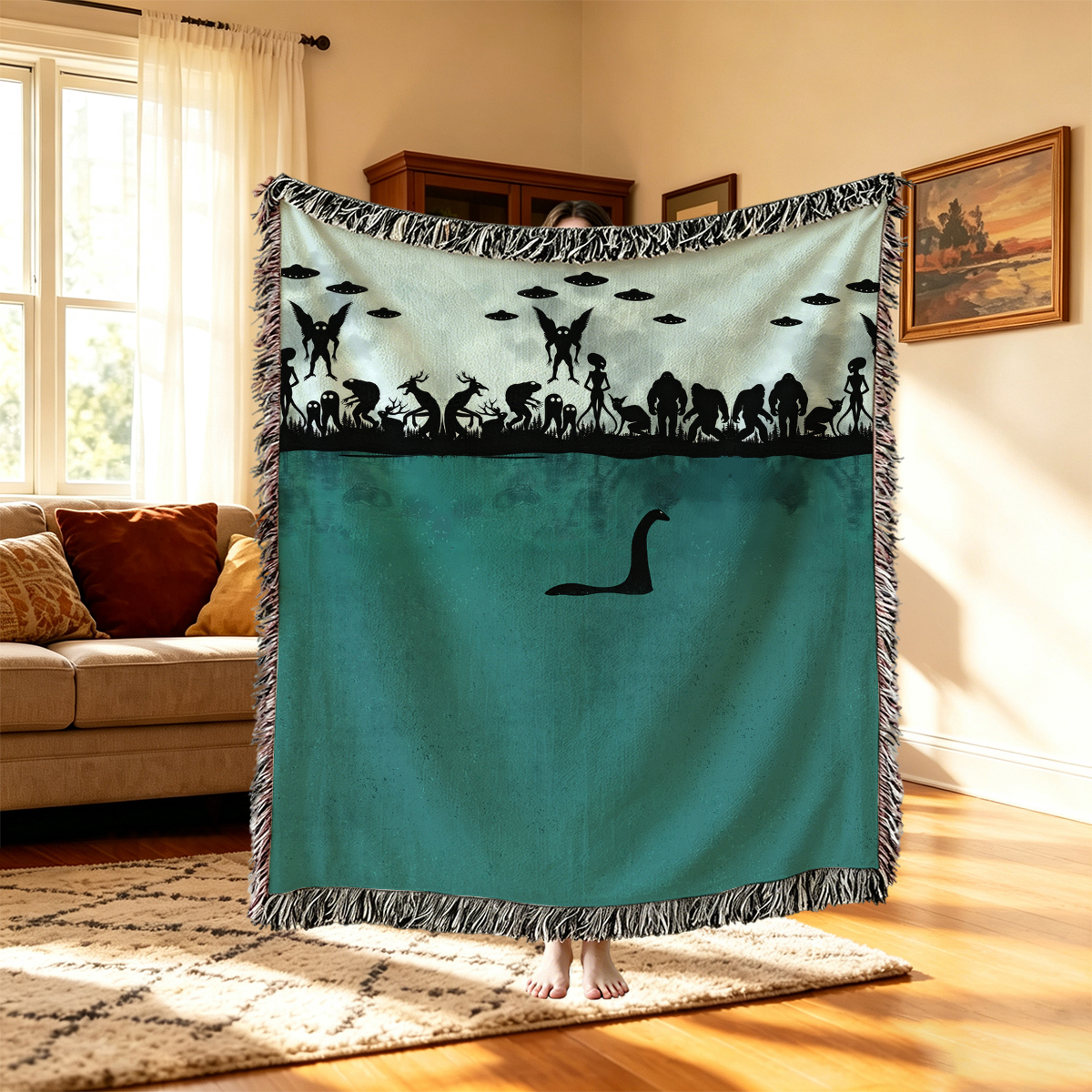 Purplehecate Alien Lake Monster Encounter Woven Tapestry Blanket