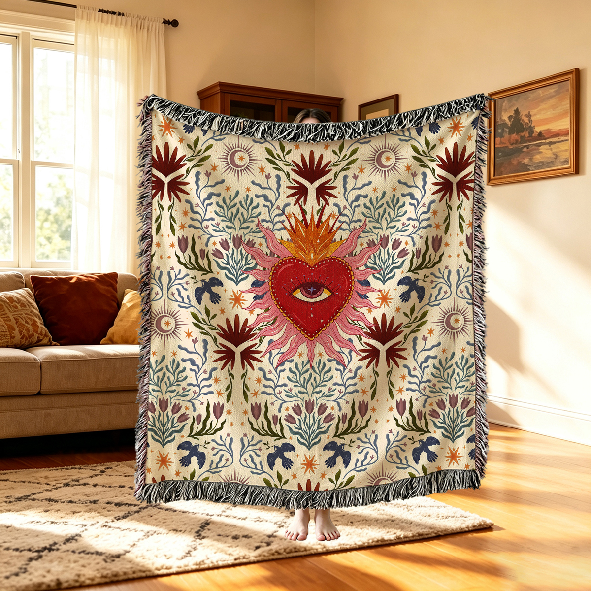 Purplehecate Sacred Flame Heart Woven Tapestry Blanket