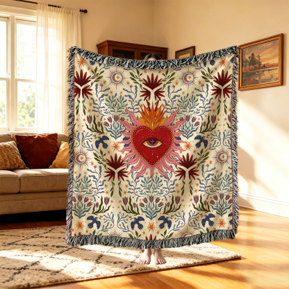 Purplehecate Sacred Flame Heart Woven Tapestry Blanket