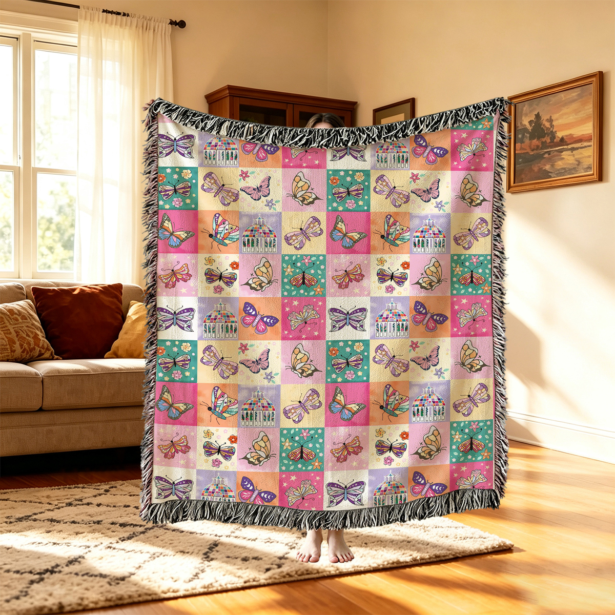 Purplehecate Dreamy Butterfly Garden Woven Tapestry Blanket