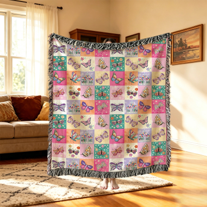 Purplehecate Dreamy Butterfly Garden Woven Tapestry Blanket