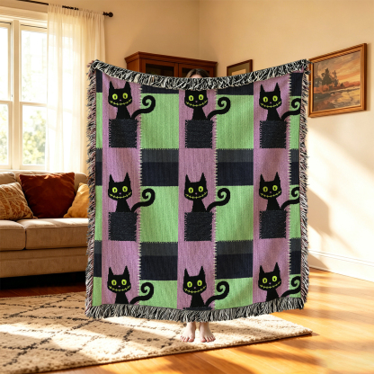 Purplehecate Monster Black Cat Woven Tapestry Blanket