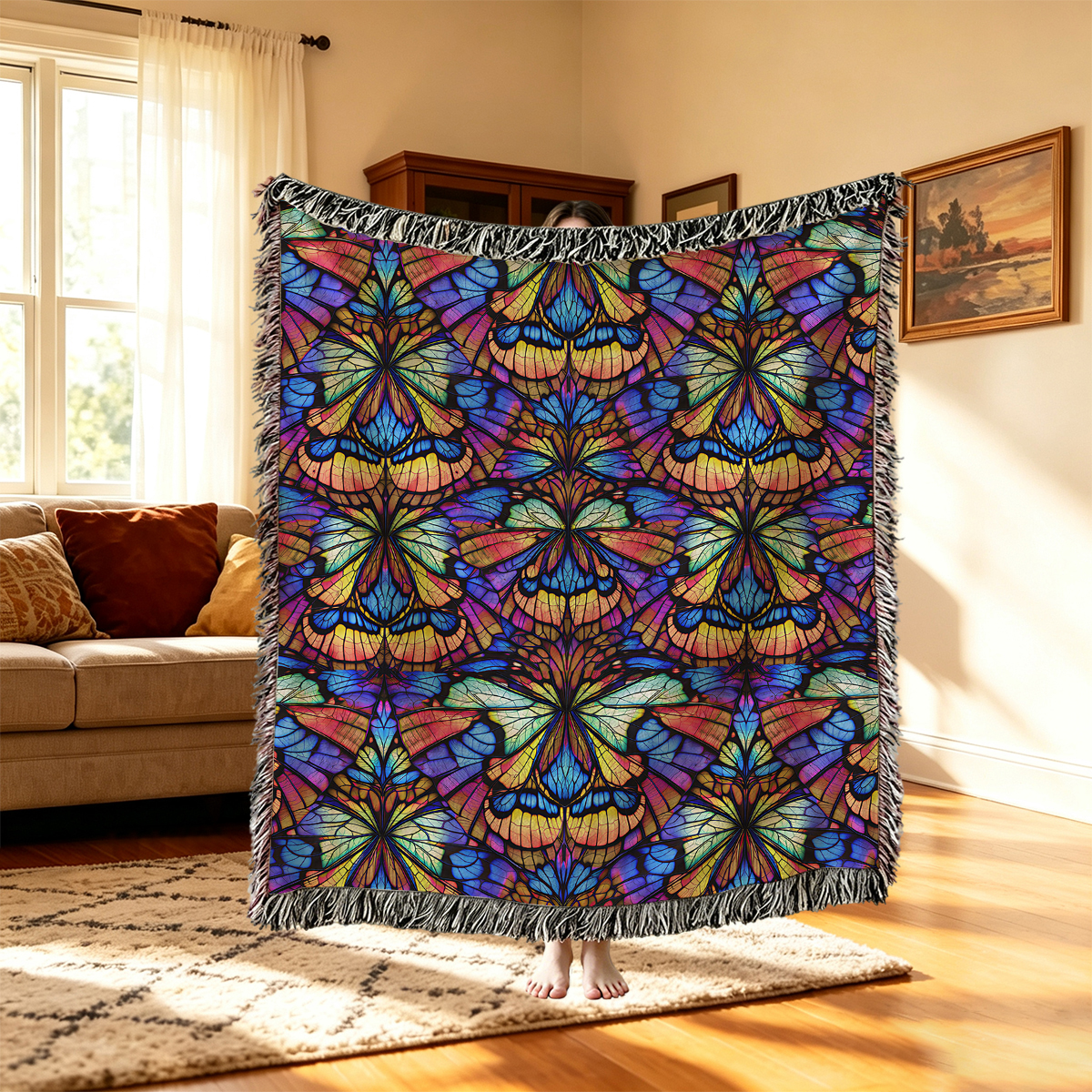 Purplehecate Colorful Butterfly Wing Pattern Woven Tapestry Blanket