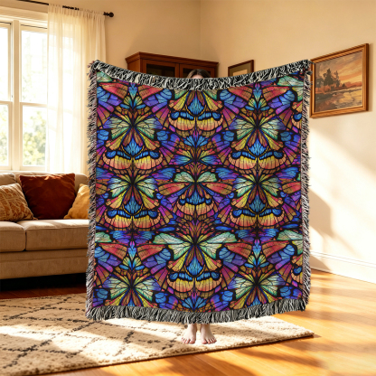 Purplehecate Colorful Butterfly Wing Pattern Woven Tapestry Blanket