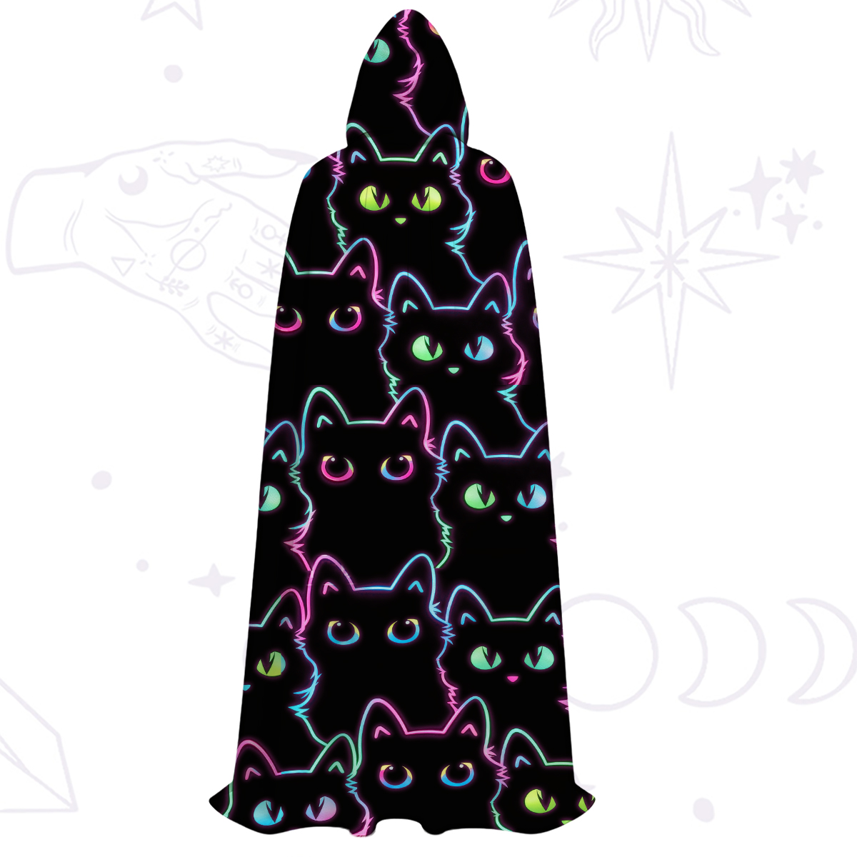 Purplehecate Neon Glow Stacked Cats Hooded Cloak