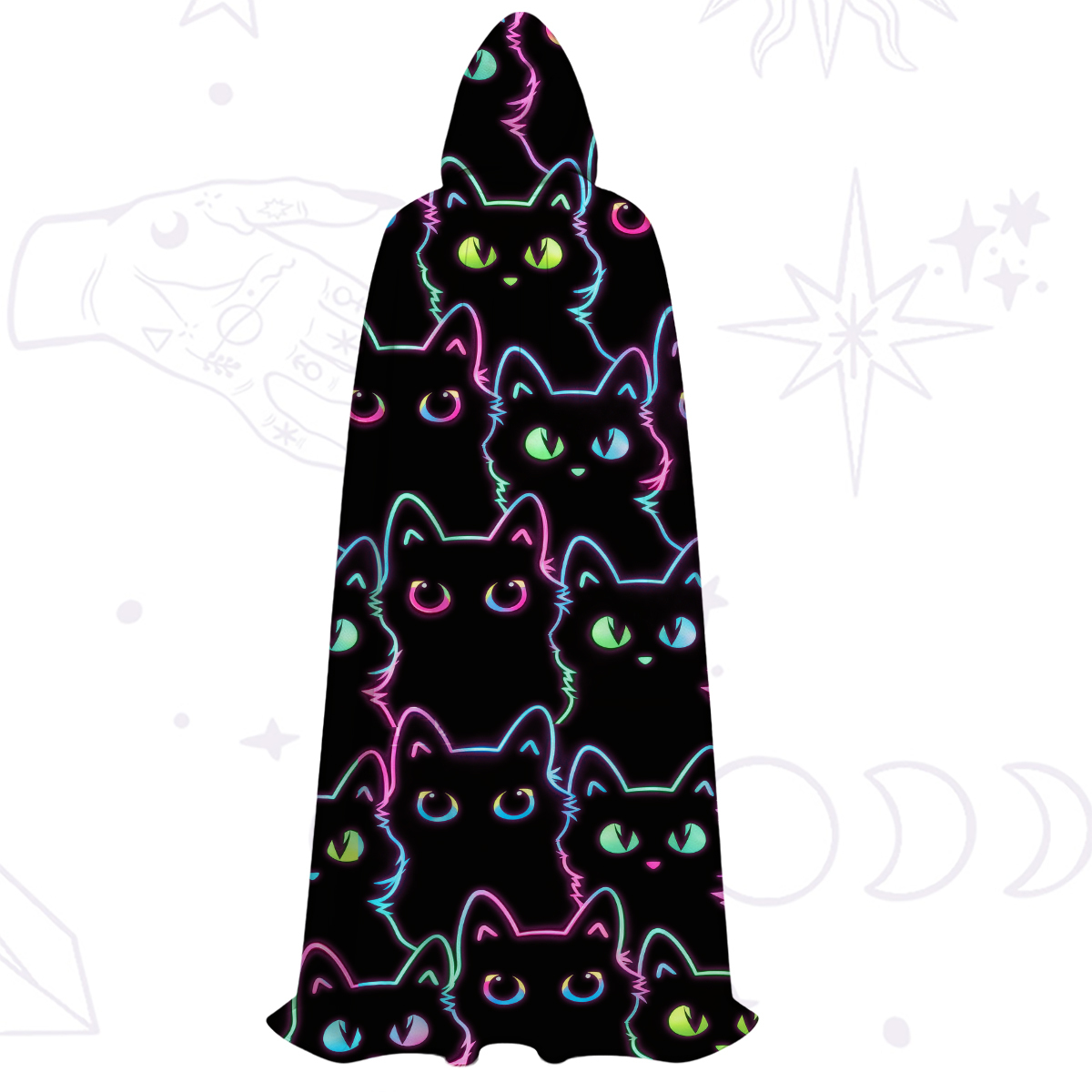 Purplehecate Neon Glow Stacked Cats Hooded Cloak