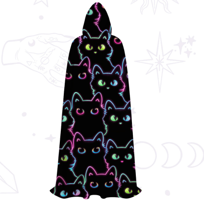 Purplehecate Neon Glow Stacked Cats Hooded Cloak