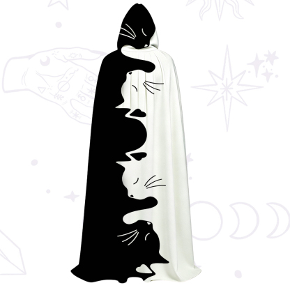Purplehecate Yin Yang Cat Lover Hooded Cloak