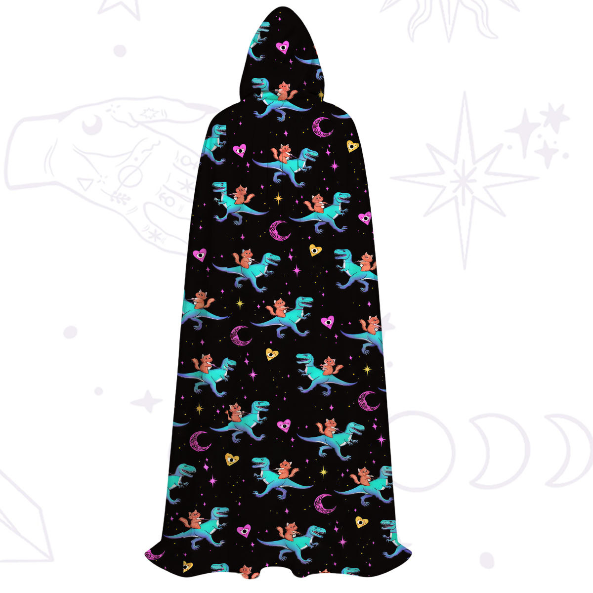 Purplehecate Witch Cat Rides the Dino Hooded Cloak