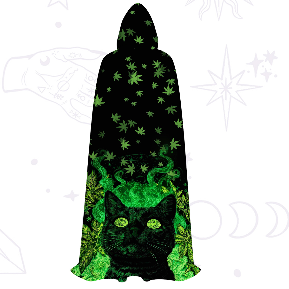 Purplehecate Trippy Glow Cat 420 Vibes Hooded Cloak