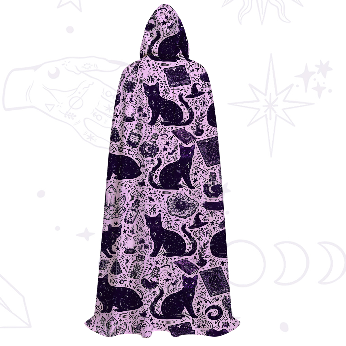 Purplehecate Midnight Black Cat Witch Potion Hooded Cloak