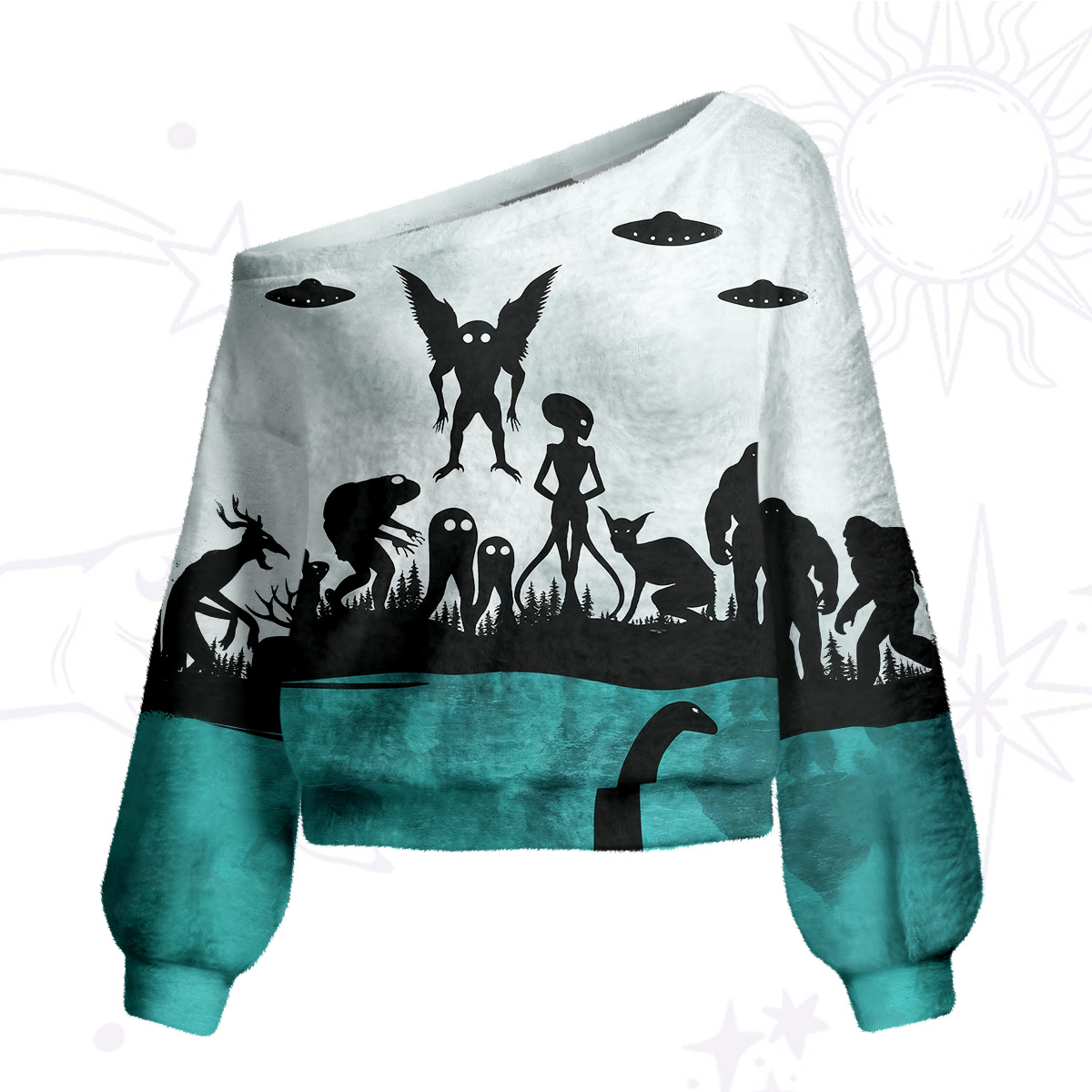 Purplehecate Alien Lake Monster Encounter One Shoulder Sweaters