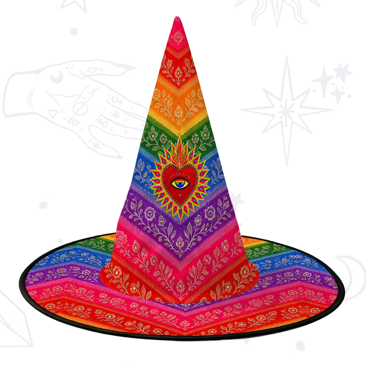 Purplehecate Rainbow Striped Sacred Heart Witch Hat