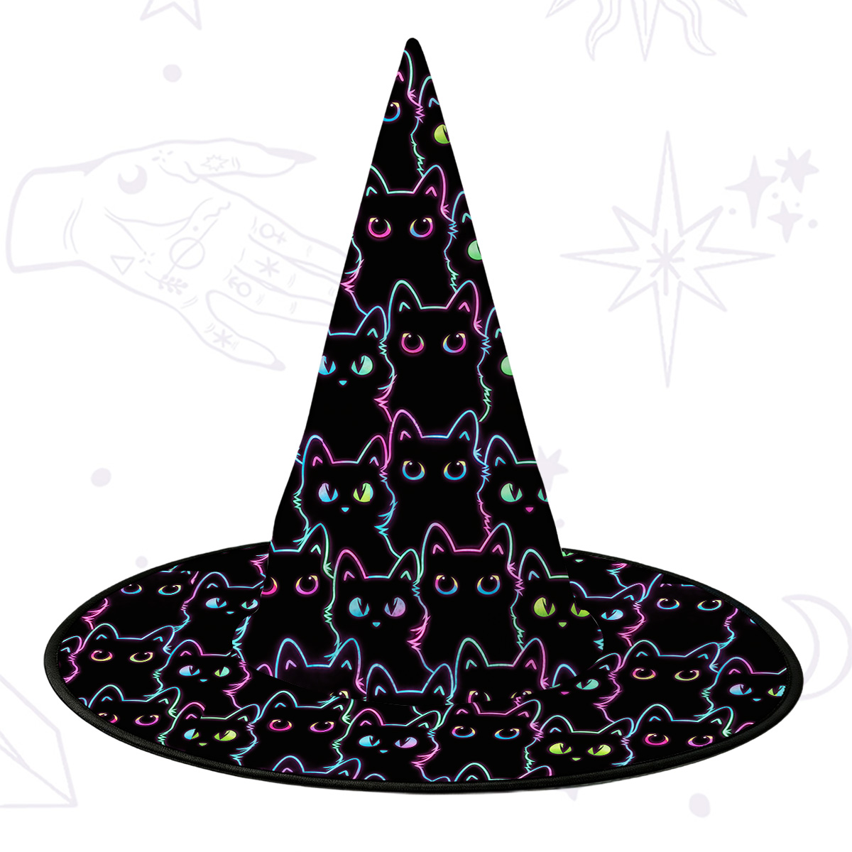 Purplehecate Neon Glow Stacked Cats Witch Hat