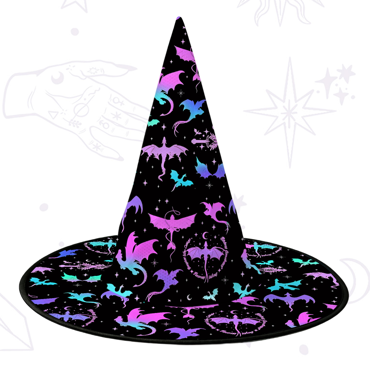 Purplehecate Neon Fantasy Dragon Allover Witch Hat