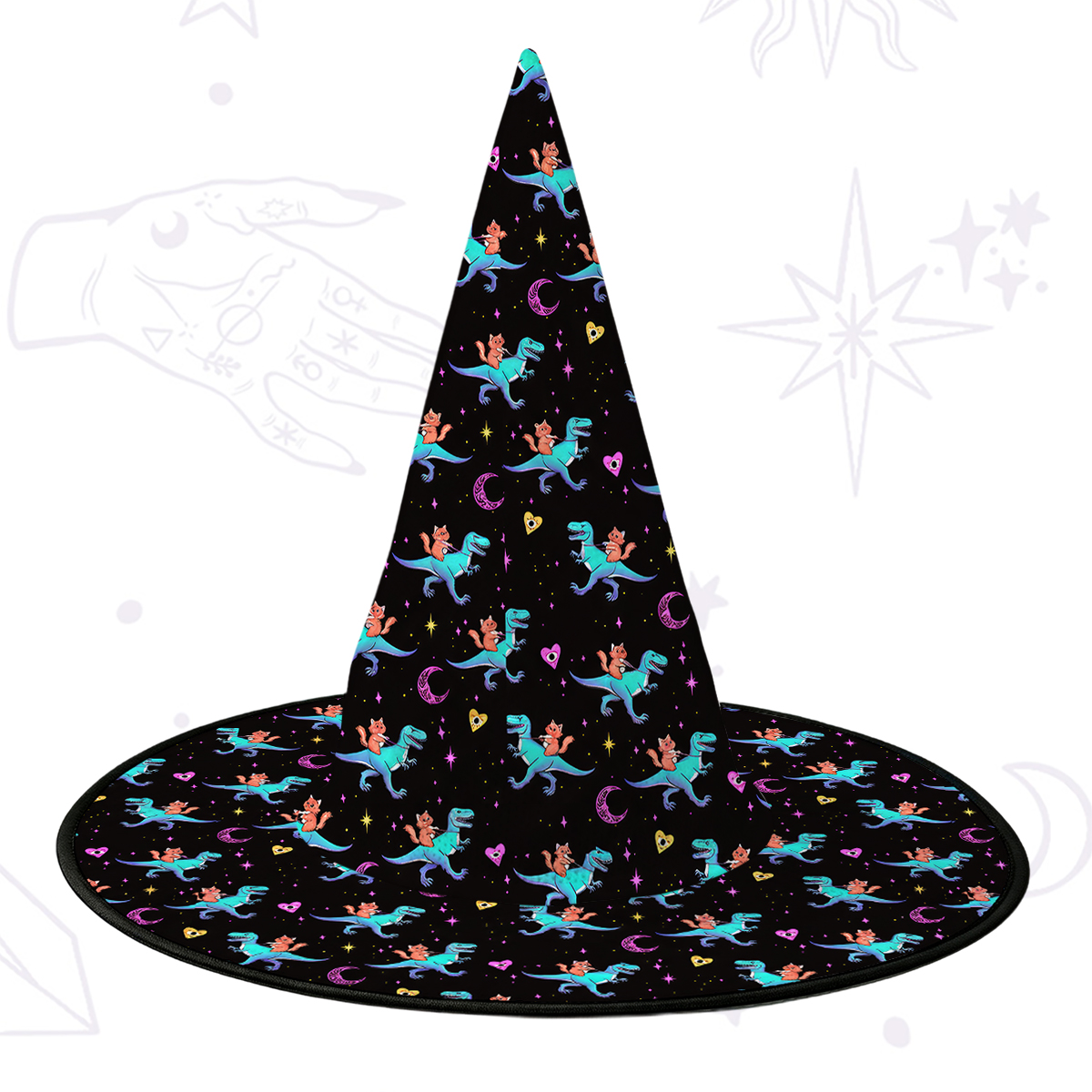 Purplehecate Witch Cat Rides the Dino Witch Hat