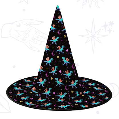Purplehecate Witch Cat Rides the Dino Witch Hat