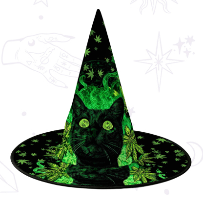 Purplehecate Trippy Glow Cat 420 Vibes Witch Hat