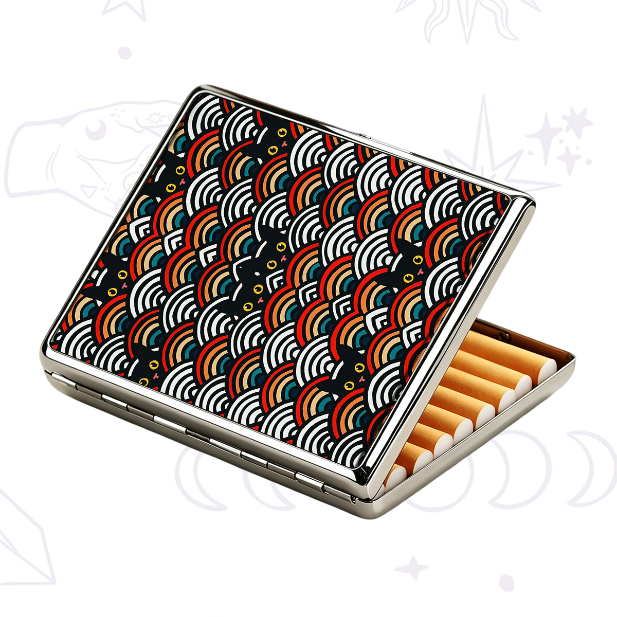 Purplehecate Rainbow Black Cat Waves Cigarette Case