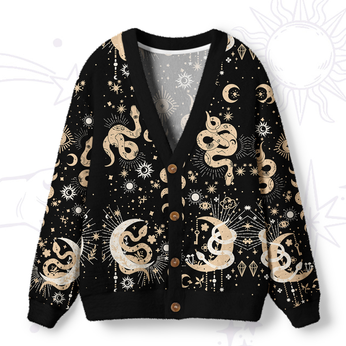 Purplehecate Divine Serpent Under the Moon Ugly Cardigan Sweaters