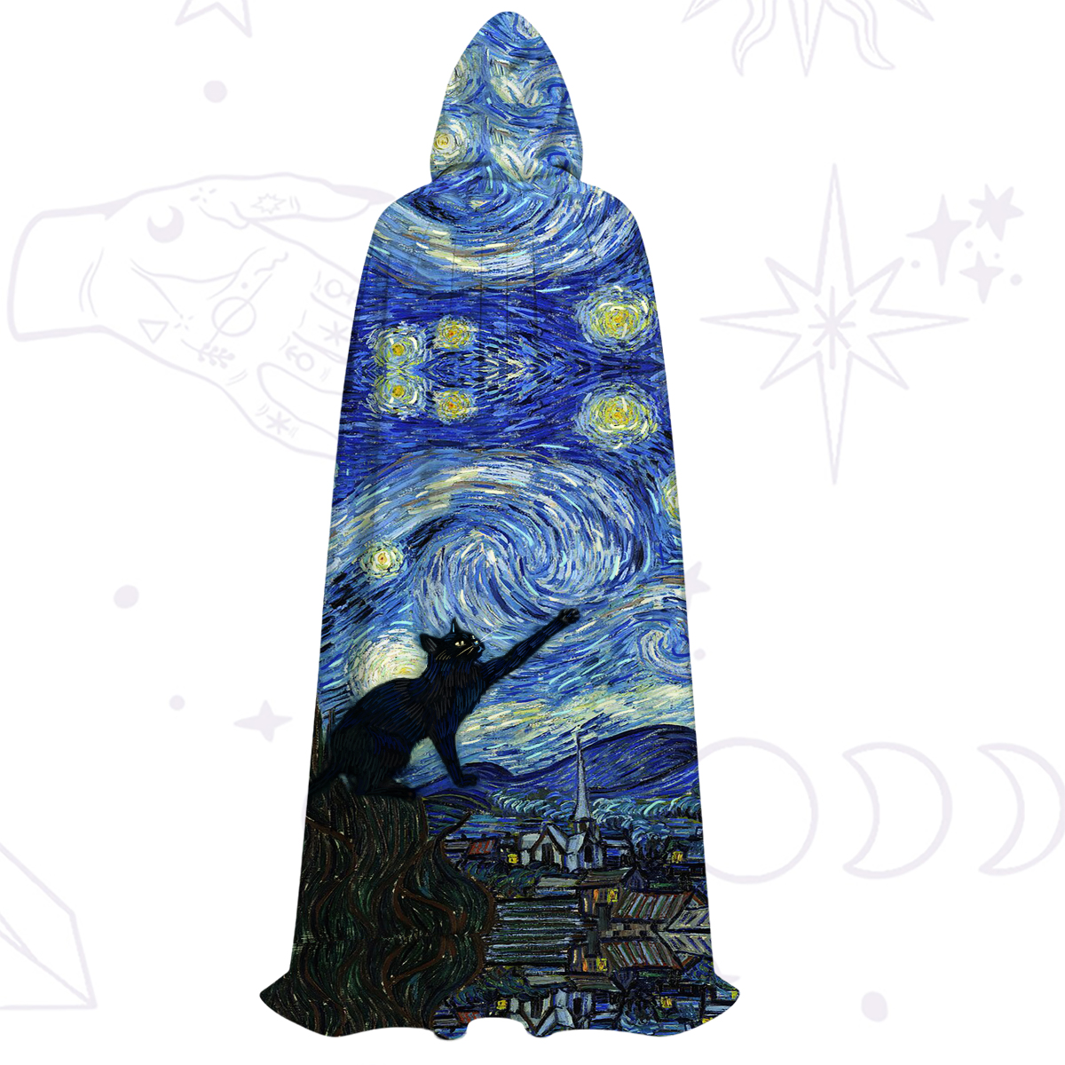 Purplehecate Witch Cat Under the Starry Night Hooded Cloak