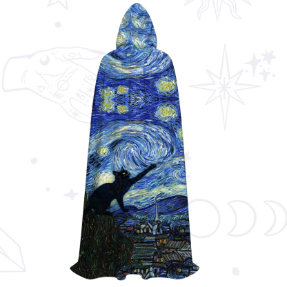 Purplehecate Witch Cat Under the Starry Night Hooded Cloak