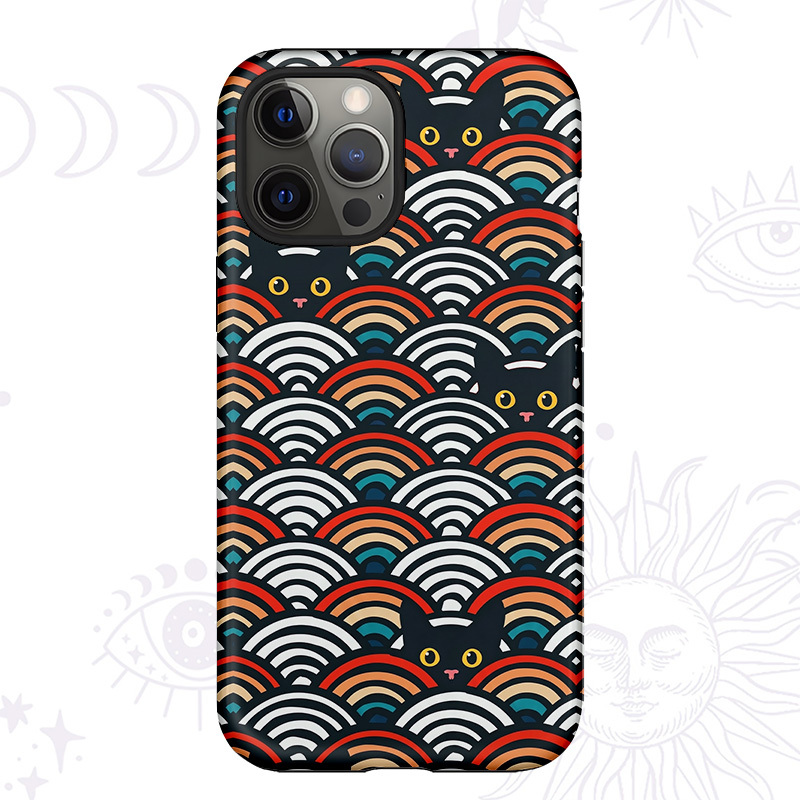 Purplehecate Rainbow Black Cat Waves Phone Case