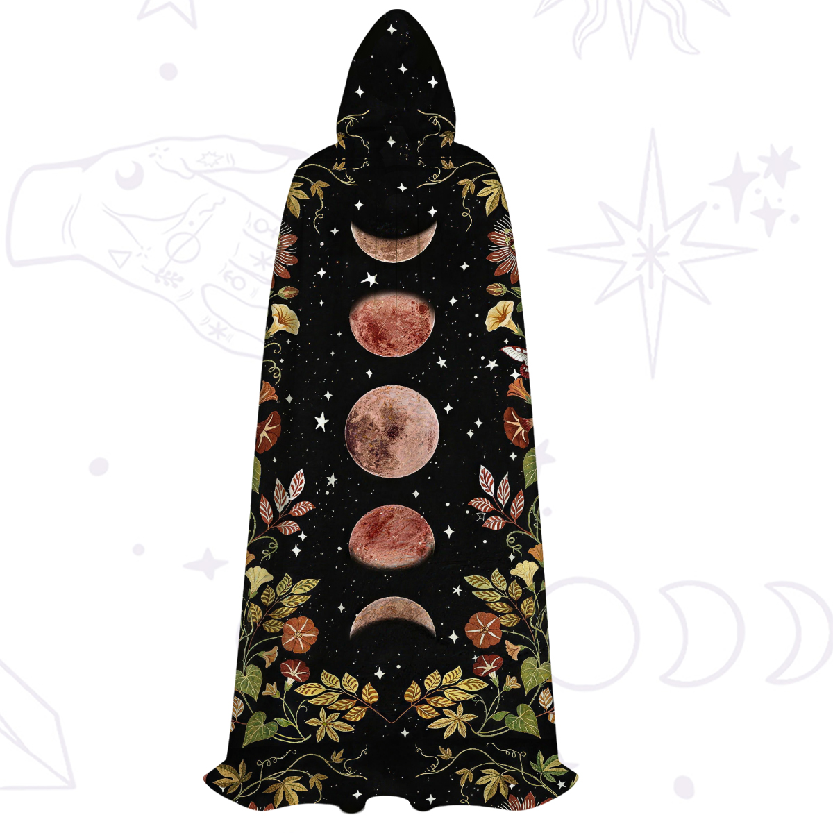 Purplehecate Moon Phase Floral Hooded Cloak