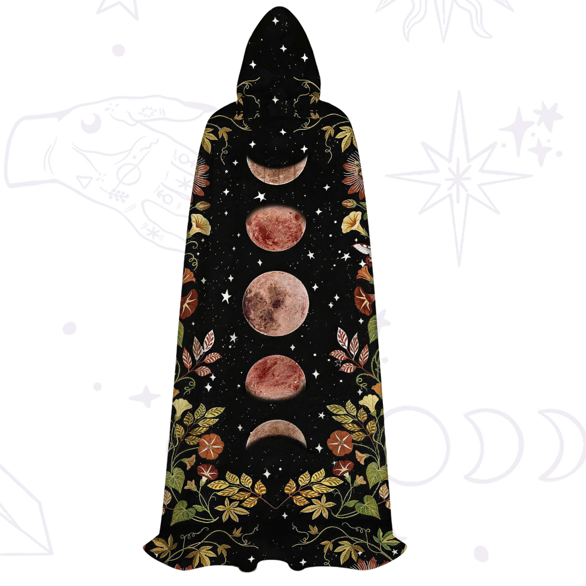 Purplehecate Moon Phase Floral Hooded Cloak