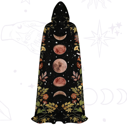 Purplehecate Moon Phase Floral Hooded Cloak