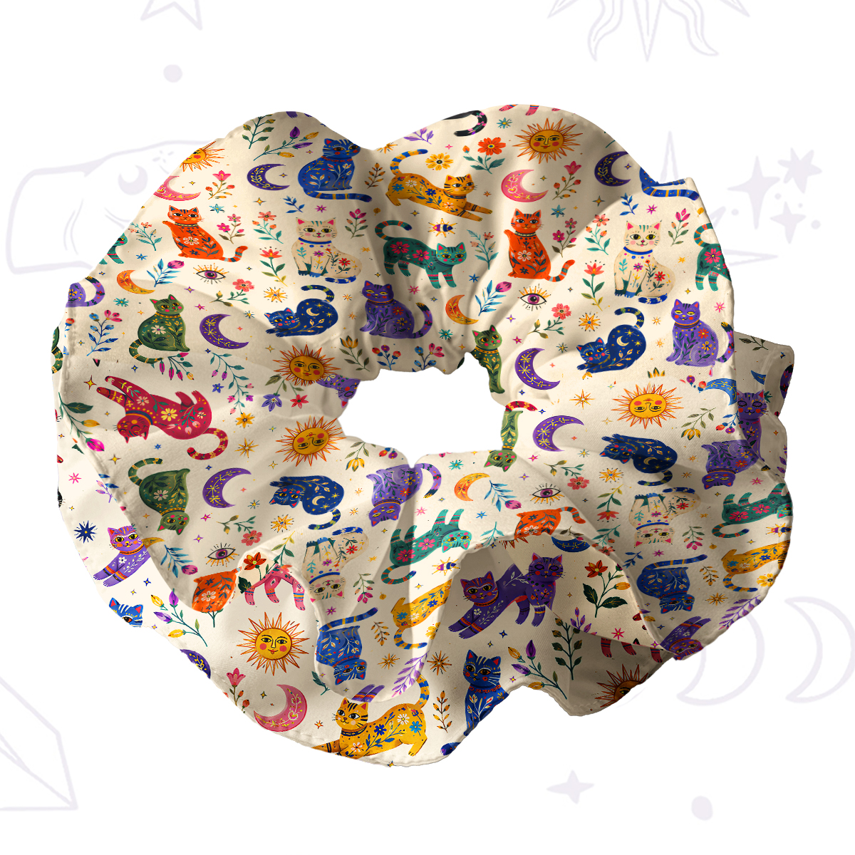 Purplehecate Rainbow Magic Cats Double Layer Scrunchie