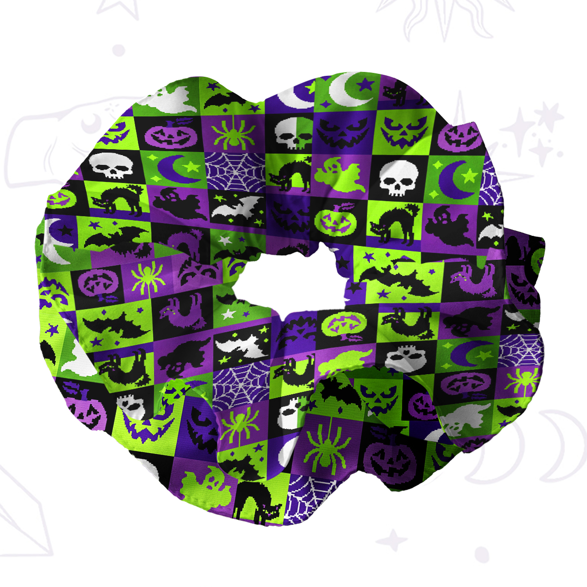Purplehecate Spooky Patchwork Halloween Double Layer Scrunchie