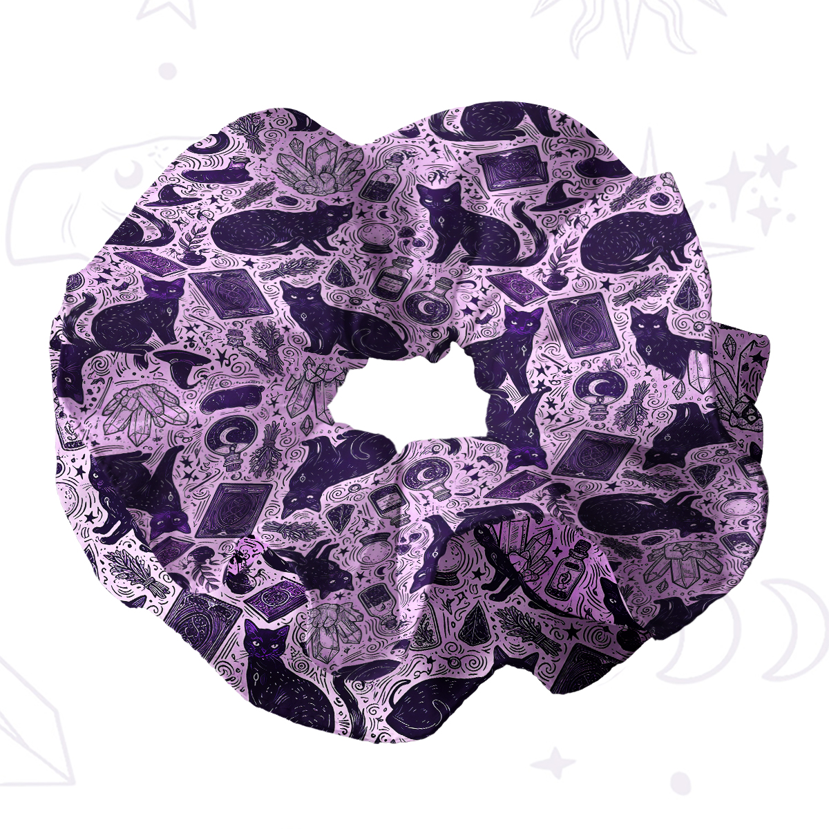 Purplehecate Midnight Black Cat Witch Potion Double Layer Scrunchie