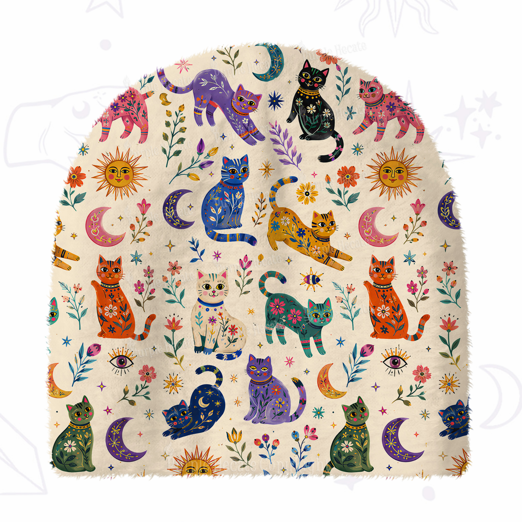Purplehecate Rainbow Magic Cats Fuzzy Knit Beanie