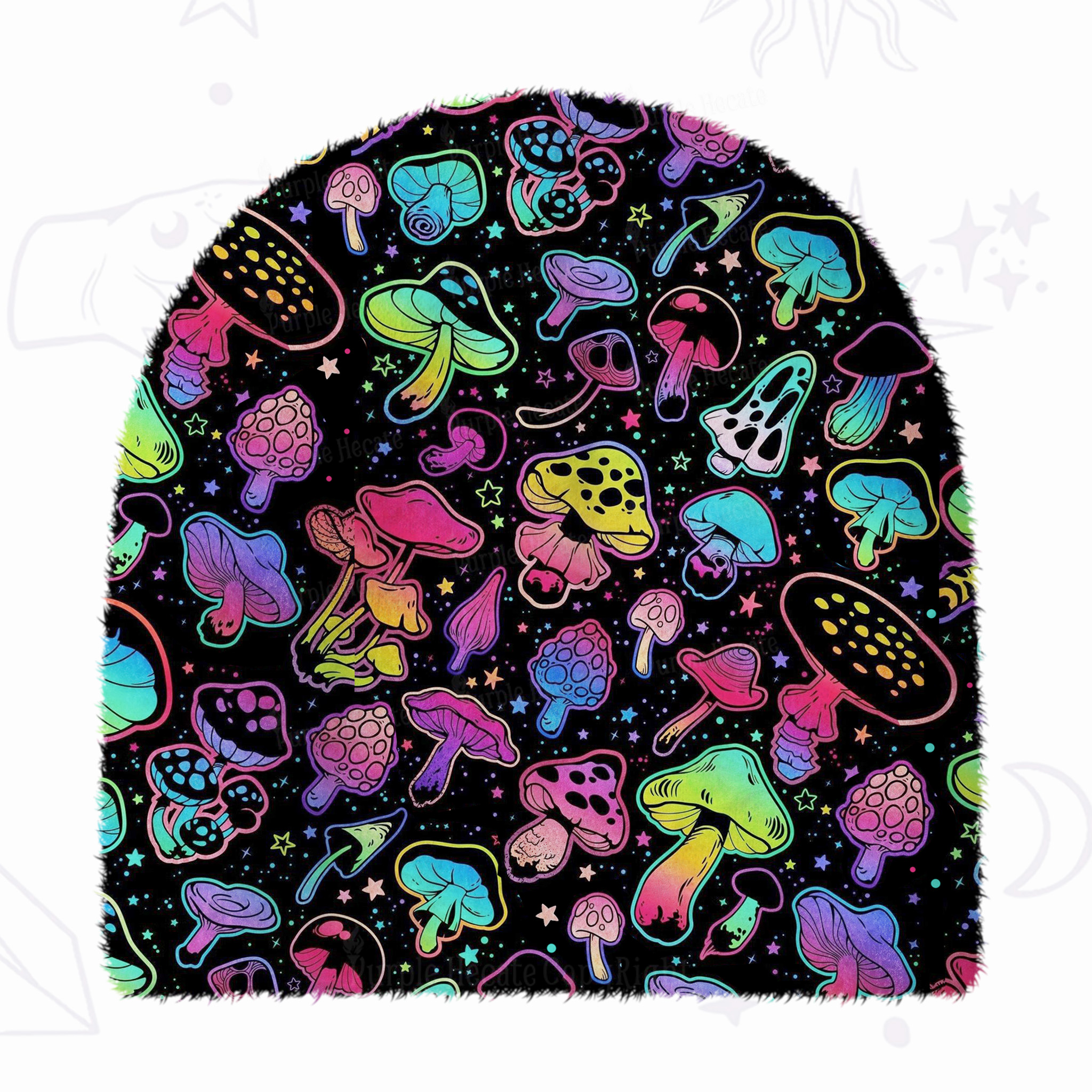 Purplehecate Psychedelic Mushroom Rave Fuzzy Knit Beanie