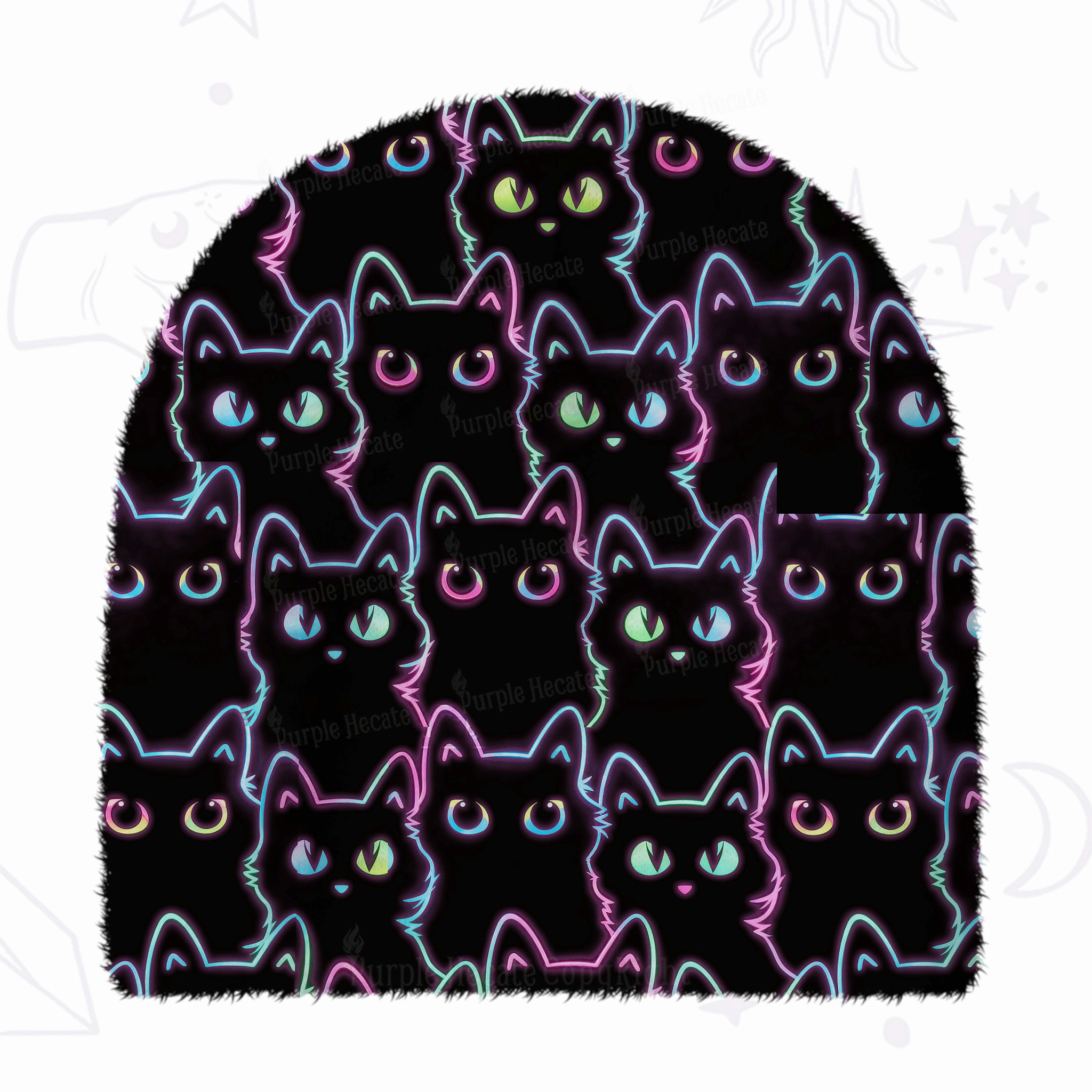 Purplehecate Neon Glow Stacked Cats Fuzzy Knit Beanie