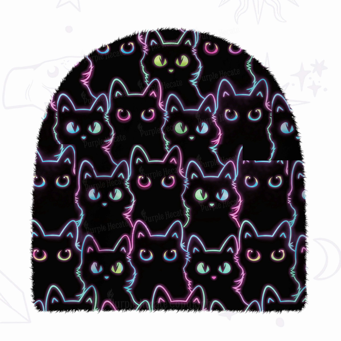 Purplehecate Neon Glow Stacked Cats Fuzzy Knit Beanie