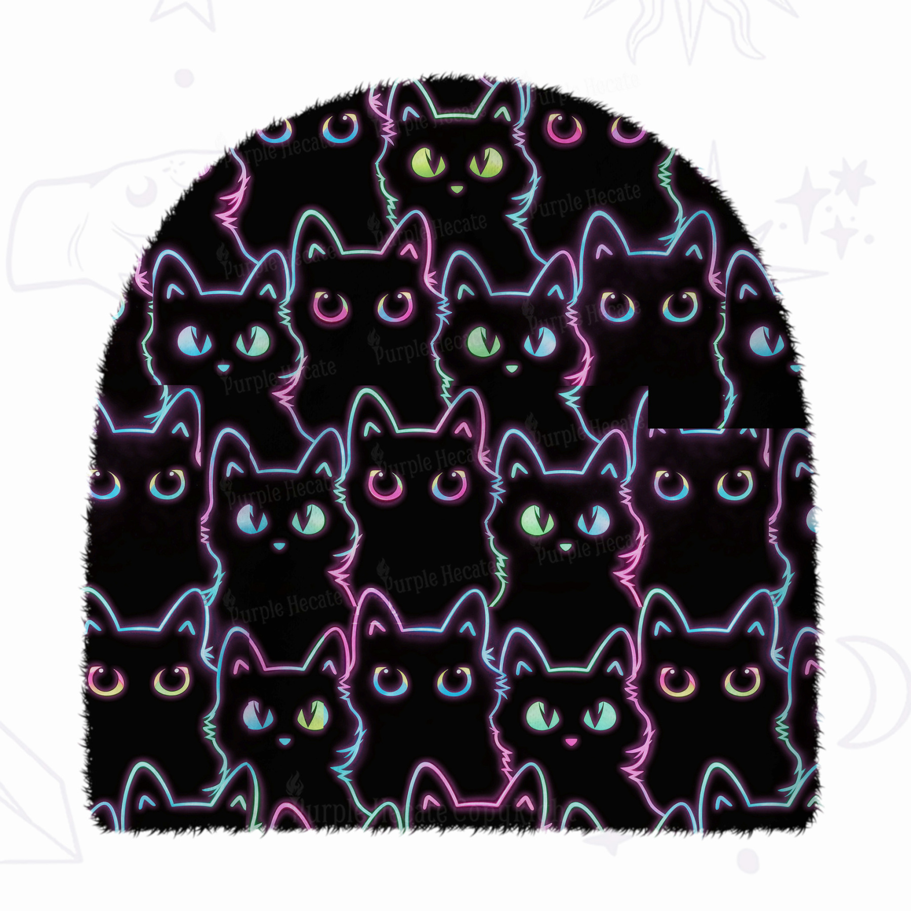 Purplehecate Neon Glow Stacked Cats Fuzzy Knit Beanie