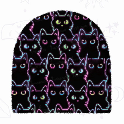 Purplehecate Neon Glow Stacked Cats Fuzzy Knit Beanie