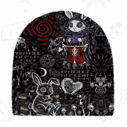 Purplehecate Gothic Cursed Bunny Ritual Fuzzy Knit Beanie