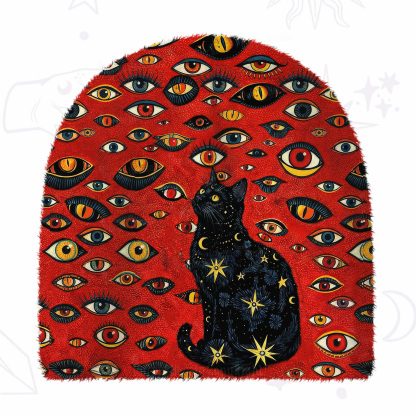 Purplehecate Cosmic Watcher Cat Fuzzy Knit Beanie