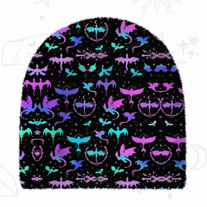 Purplehecate Neon Fantasy Dragon Allover Fuzzy Knit Beanie