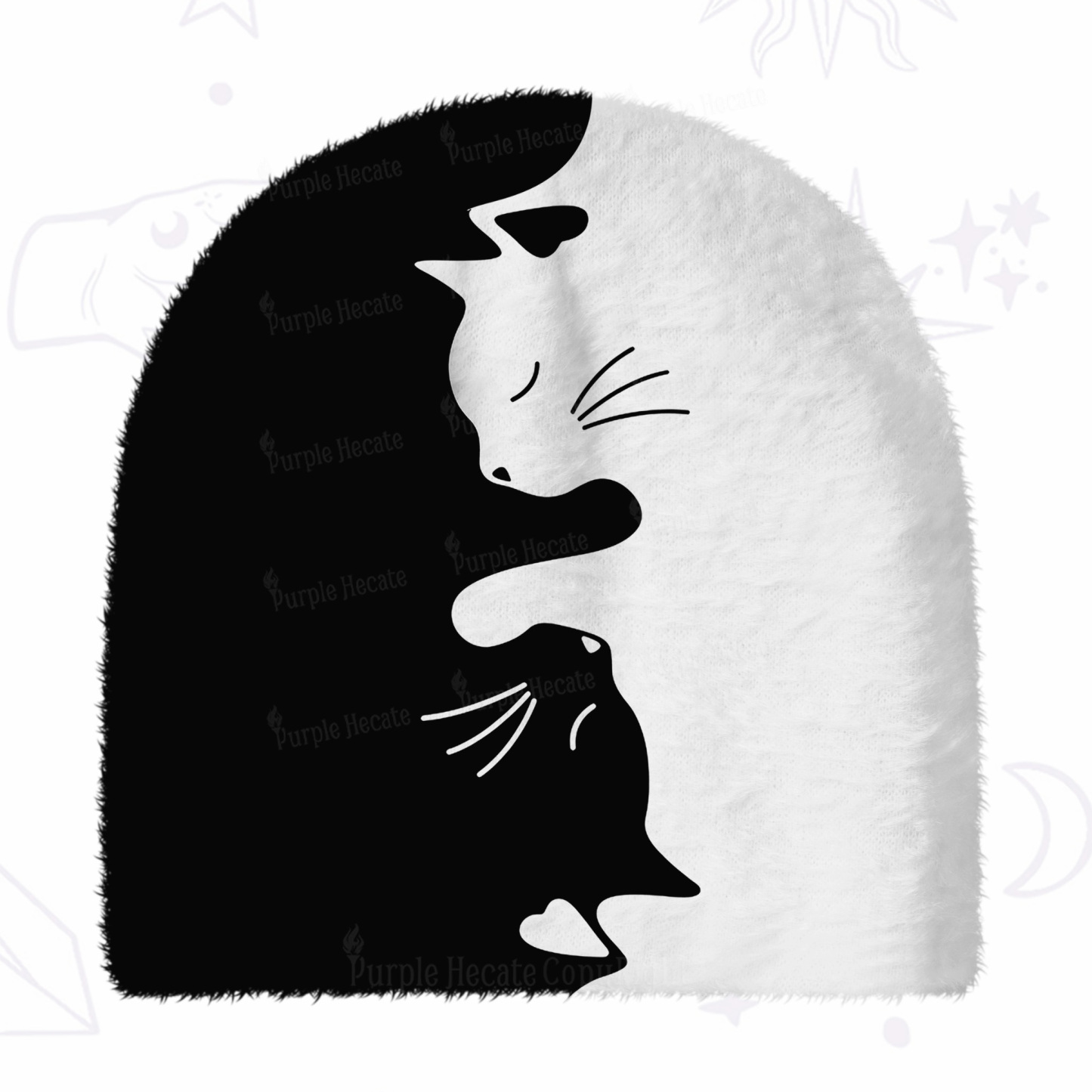 Purplehecate Yin Yang Cat Lover Fuzzy Knit Beanie